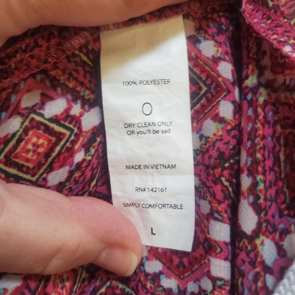 LuLaRoe Monroe Kimono Pink Multi-Color Chiffon Geometric Ivory Fringe Large - Picture 8 of 8